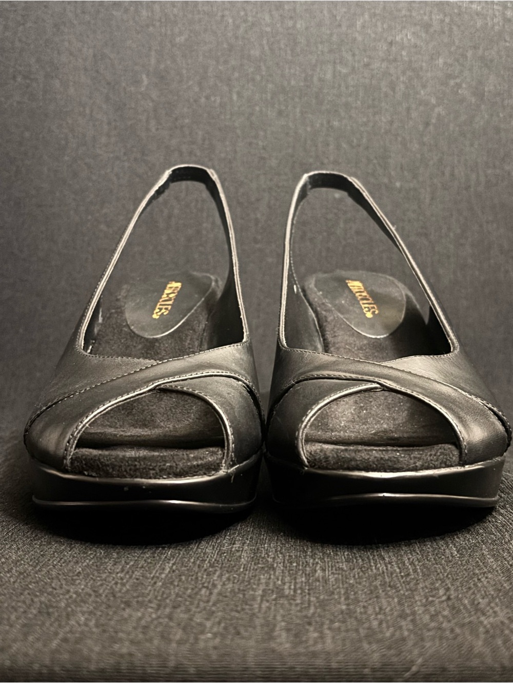 Aerosoles Black Leather Slingback Peep Toe Platform Comfort Heels Women’s 8.5 - Picture 4 of 10